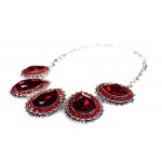 Ruby Red Crystal Encrusted Teardrop Statement Necklace